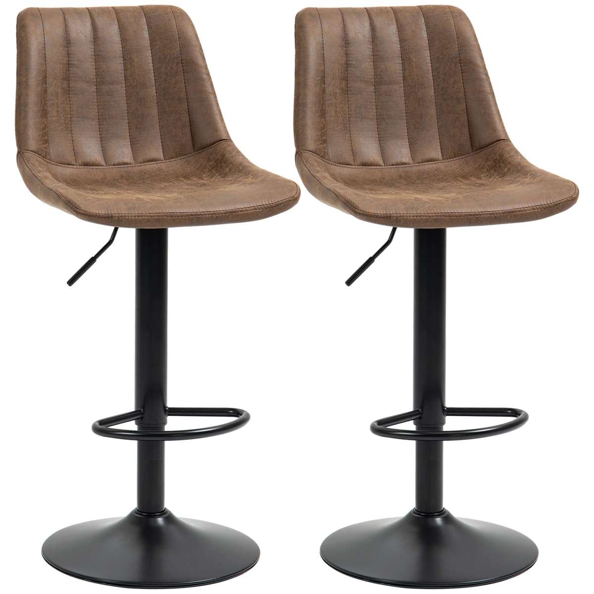 HOMCOM Set Of 2 Microfibre Retro Tub Bar Stools w/ Metal Frame Footrest Home Seat Brown -