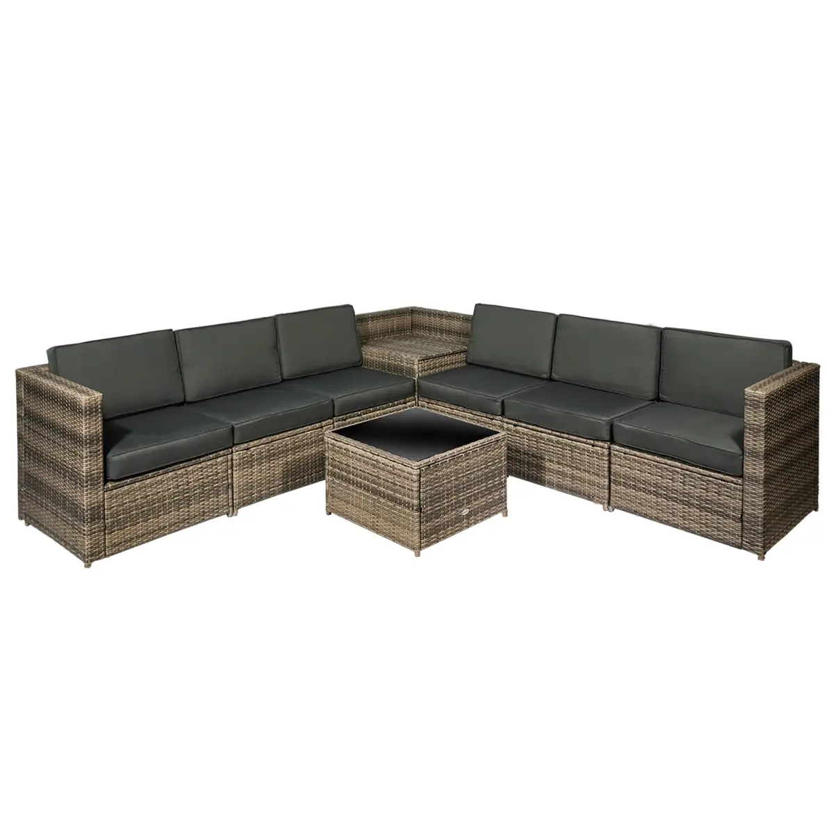 Outsunny Outsunny 8Pcs Patio Rattan Sofa Set Garden Furniture Side Table w/ Cushion - Garden Sofa Sets