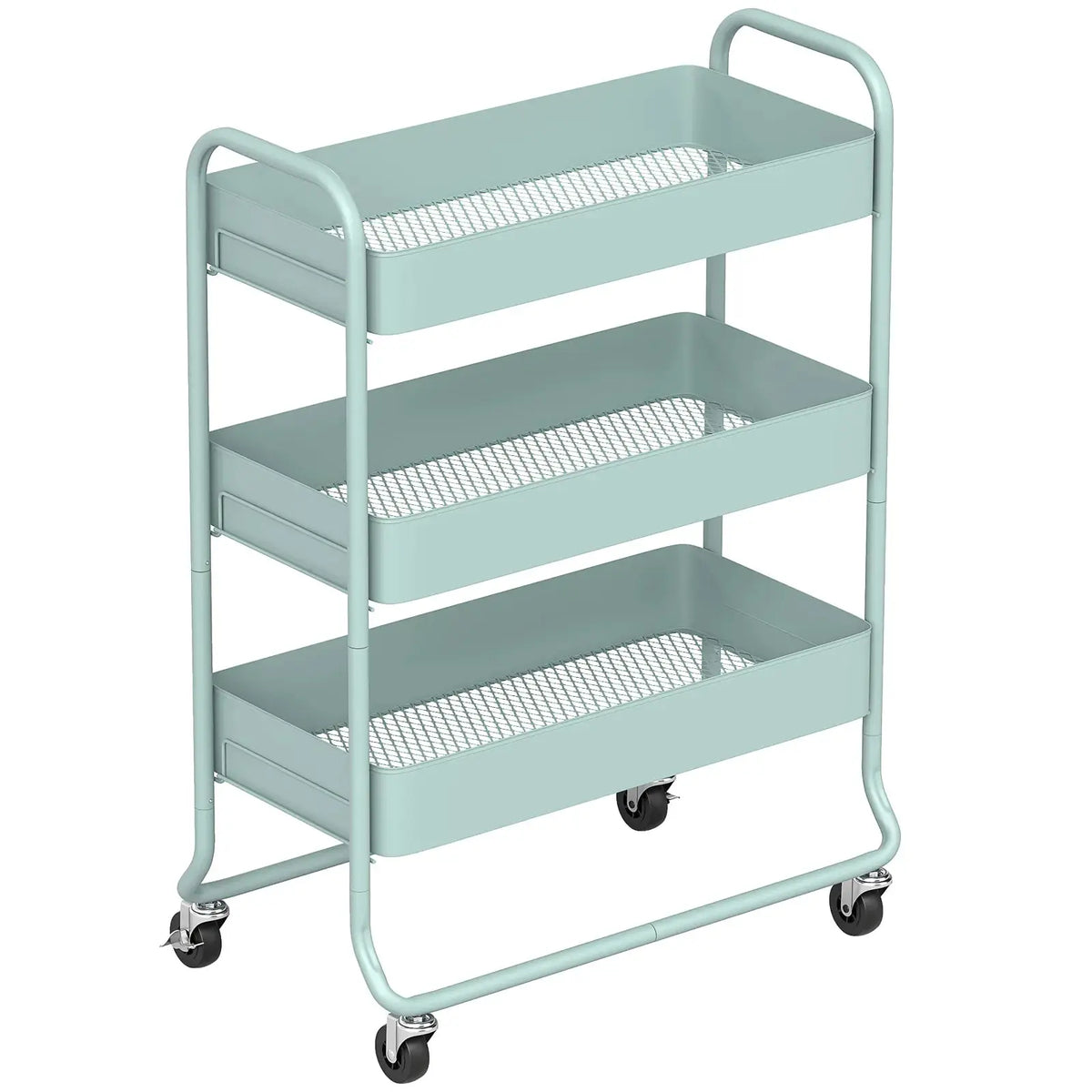 HOMCOM 3-Tier Storage Trolley on Wheels, Rolling Utility Cart with Mesh Backets for Kitchen, Bathroom, Bedroom, Light Green - from HOMCOM