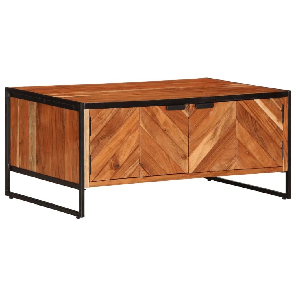 vidaXL VidaXL Coffee Table 90x55x40 Cm Solid Acacia Wood With Sturdy Black Metal Frame For Living Room Decor - Coffee Table