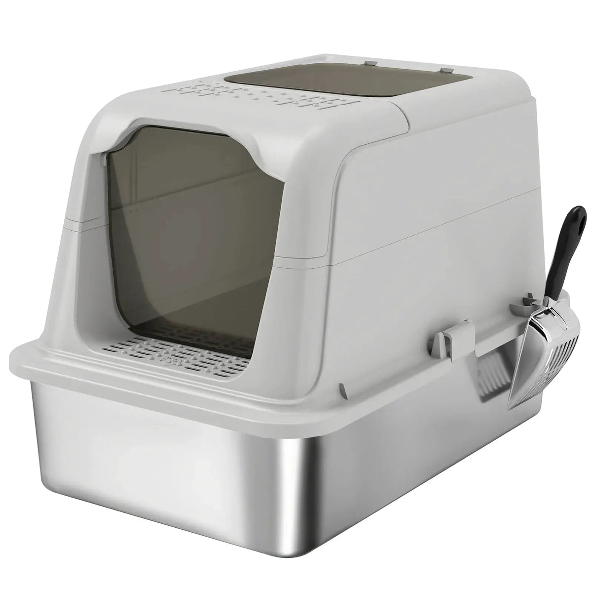 PawHut Extra Large Stainless Steel Litter Box, Enclosed Cat Litter Tray with Scoop, Deodorizer Bag, Front-Entry and Top-Exit - from PawHut