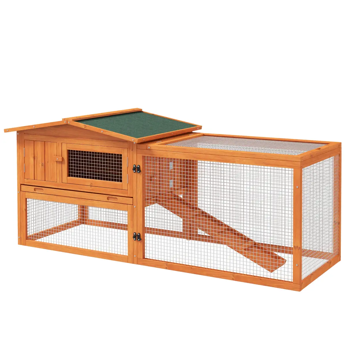 Unbranded Rabbit Hutch and Run Outdoor Sliding Tray Hay Rack Ramp, 156x58x68 cm Pawhut - Rabbit Hutch
