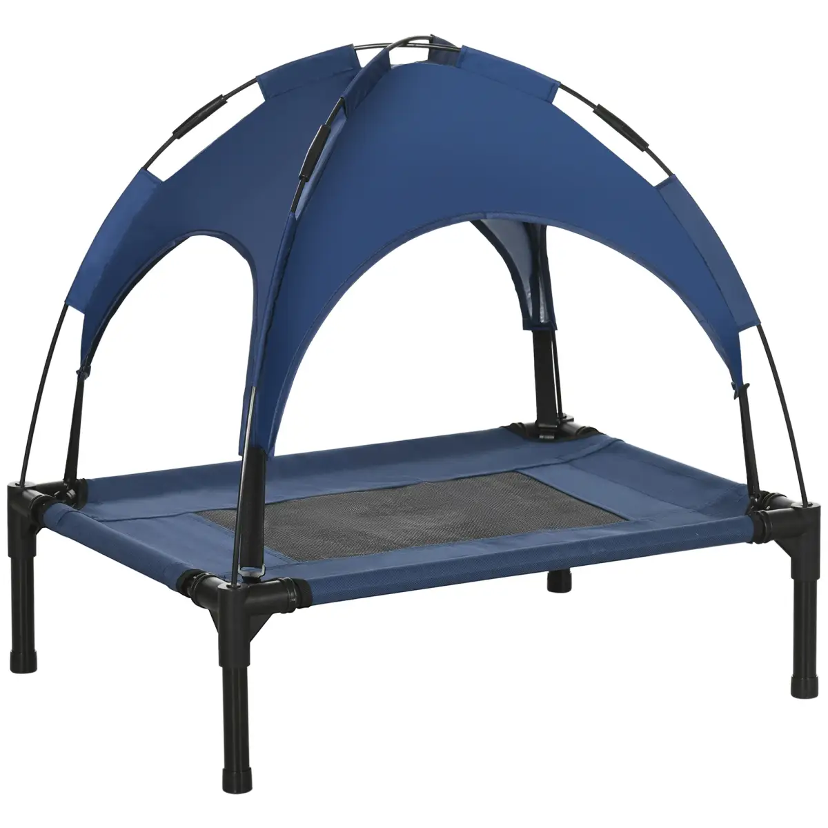 PawHut PawHut 61cm Elevated Dog Bed Cooling Raised Pet Cot UV Protection Canopy Blue - Dog Beds