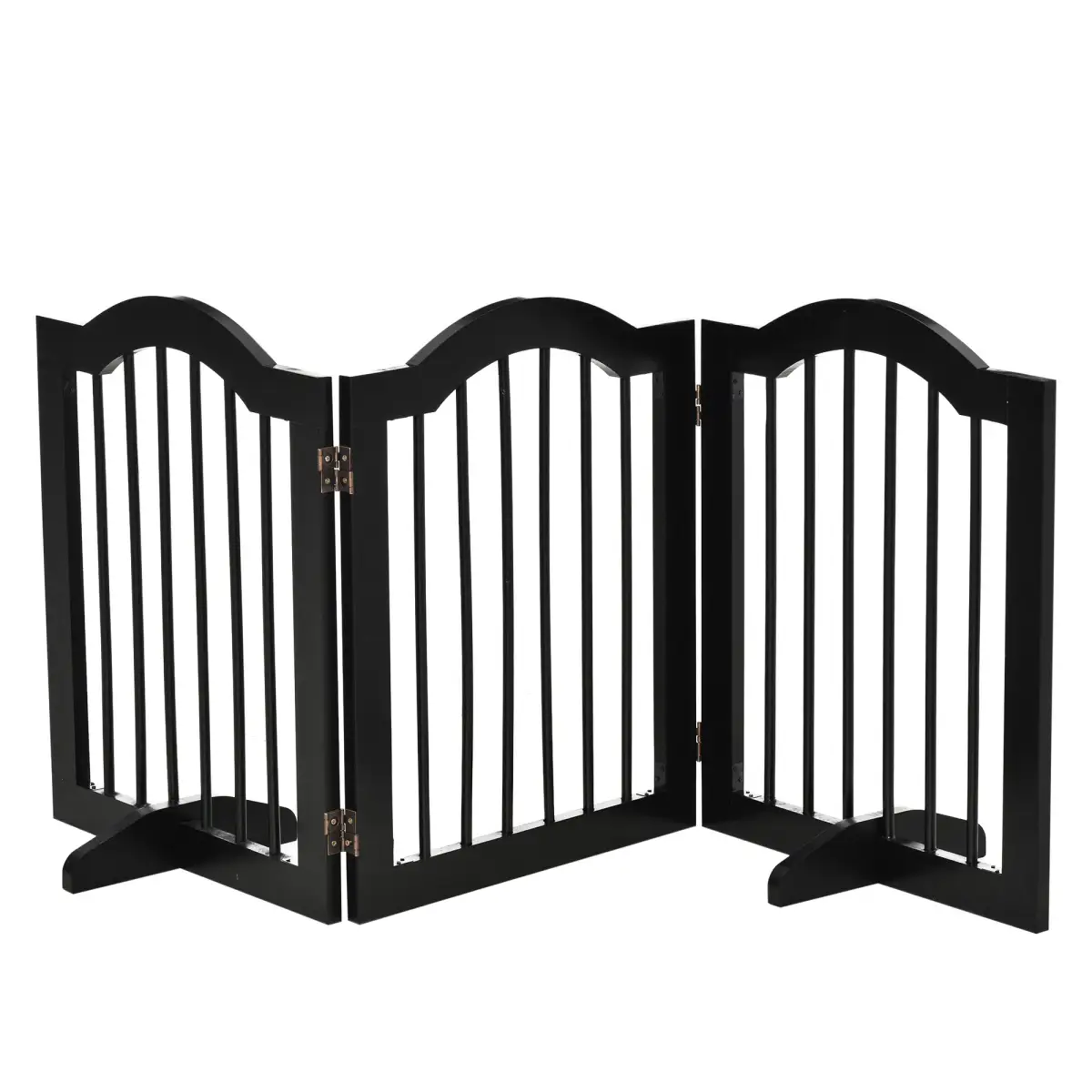 Pawhut 3 Panels Dog Gate w/ Support Feet Fence Safety Barrier Freestanding Wood Black - Pet Gate