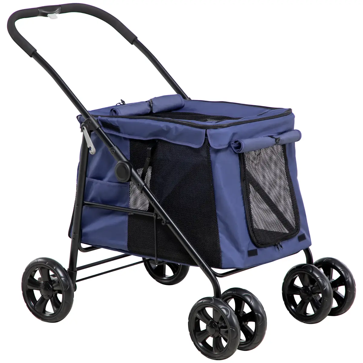 PawHut PawHut One-click Foldable Pet Stroller w/ Mesh Windows, for Small Pets - Blue - Pet Carrier