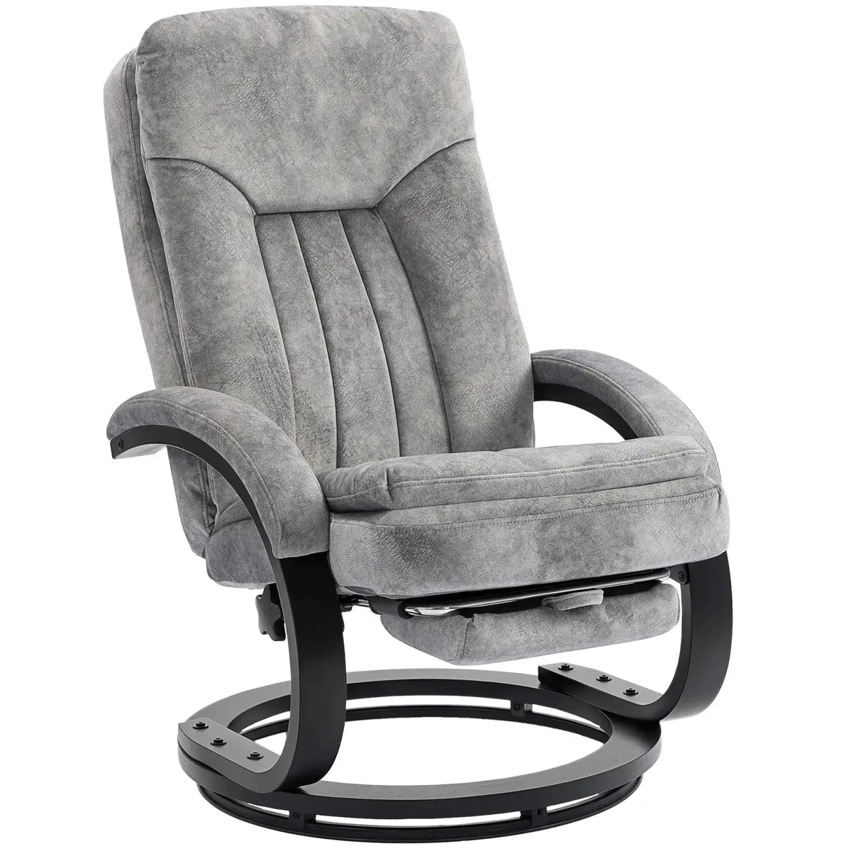 HOMCOM Swivel Recliner Chair with Footrest, Manual Recliner Armchair with Wooden Base, Plush Velvet Upholstered Reclining Chair for Living Room, Bedroom, Office, Grey - from HOMCOM