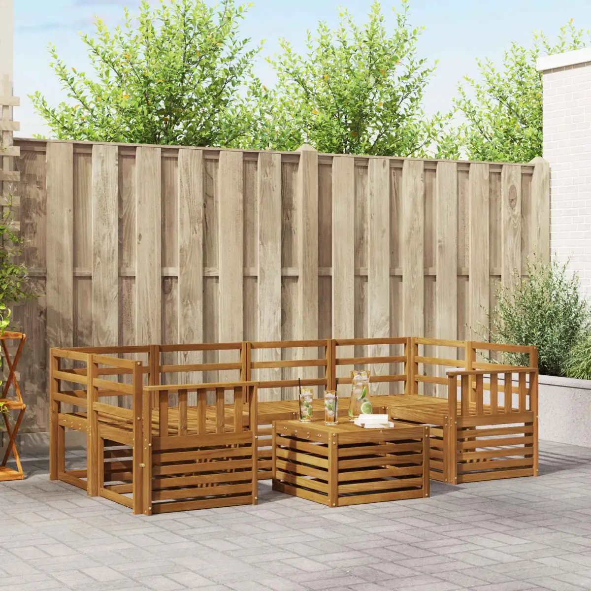 vidaXL vidaXL Outdoor Sofa Set 7 pcs Natural Solid Acacia Wood - Garden Sofa Sets