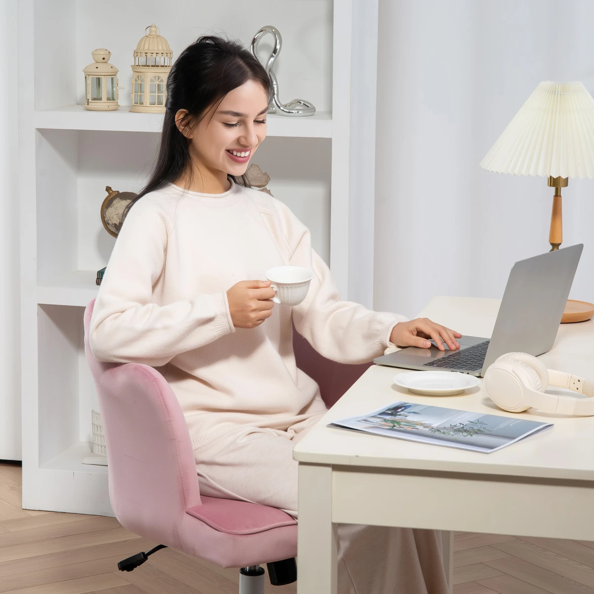 Velvet Office Chair 54cm Wide Lumbar Tilt For Home by N/A