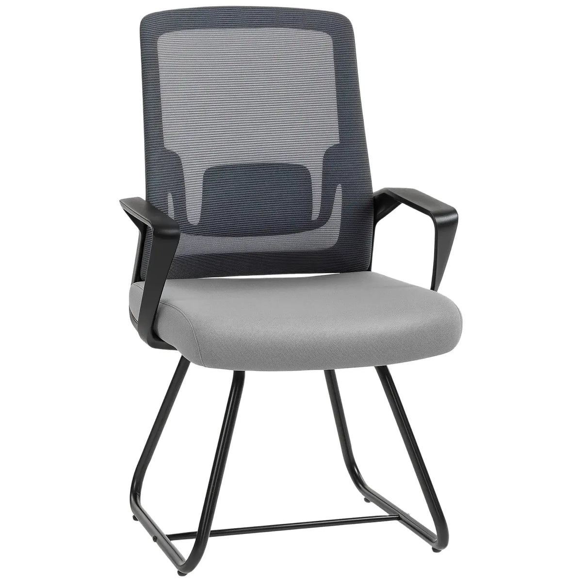 HOMCOM Desk Chair No Wheels, Office Chair with Mesh Back, Lumbar Support, Metal Base for Waiting Room, Conference Room, Dark Grey - from HOMCOM
