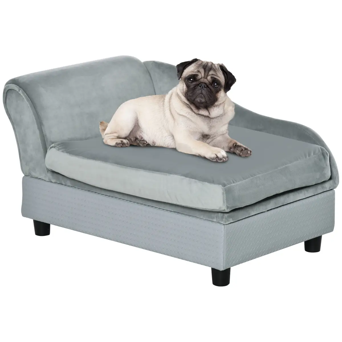 PawHut PawHut Pet Sofa Dog Chair Cat Couch w/ Storage, Cushion - Light Blue - Dog Beds
