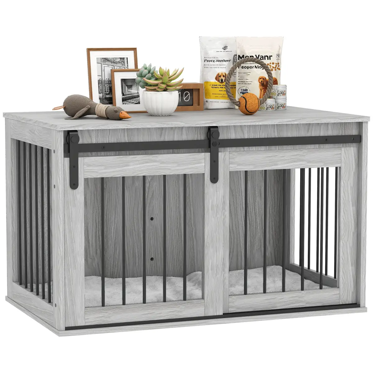 PawHut PawHut Dog Crate Furniture with Removable Cushion for Large Dogs - Grey - Dog Crate