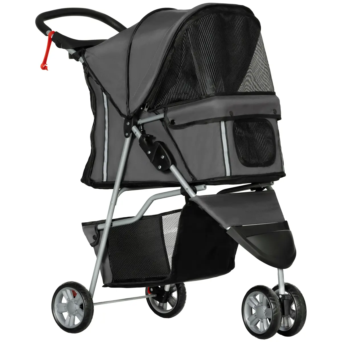 PawHut PawHut Pet Stroller Pushchair Carrier for Cat Puppy with 3 Wheels Dark Grey - Pet Carrier