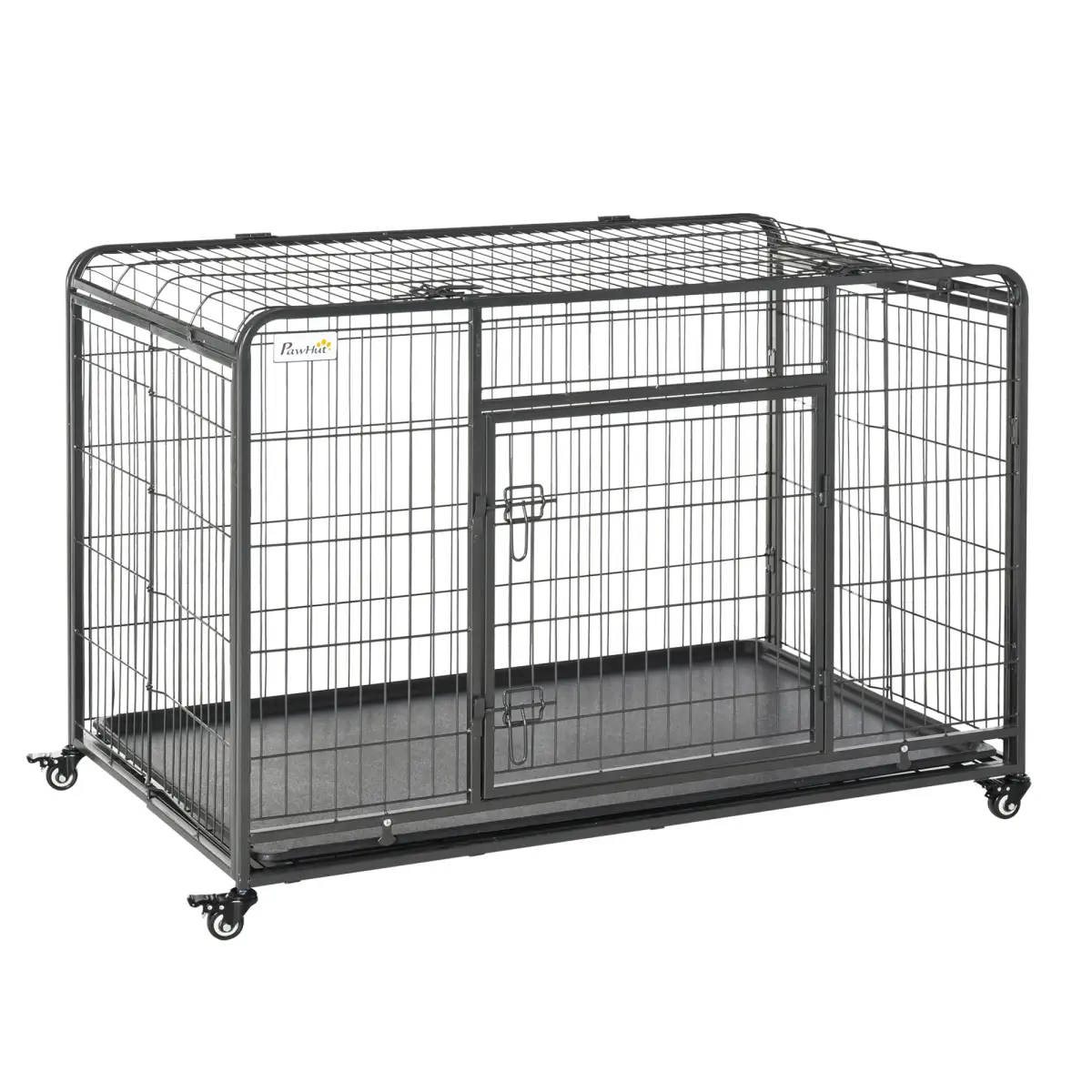 Unbranded 81x125cm Metal Dog Cage Kennel Locking Door & Wheels Extra Large Pets Pawhut - Dog Kennel