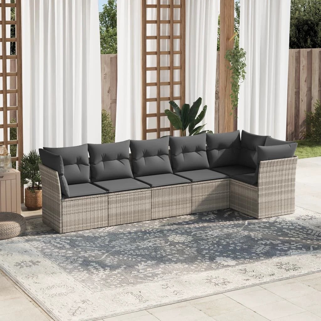 vidaXL vidaXL 6 Piece Garden Sofa Set with Cushions Beige Poly Rattan - Garden Sofa Sets