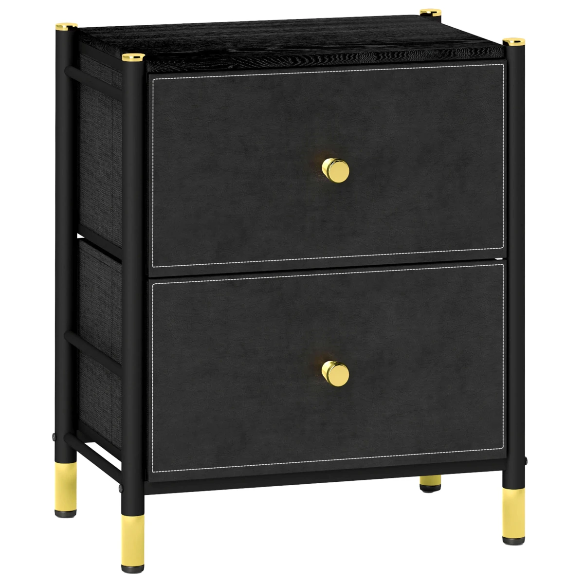 HOMCOM Nightstand PU Leather Two Drawer Bedroom - Bedside Table