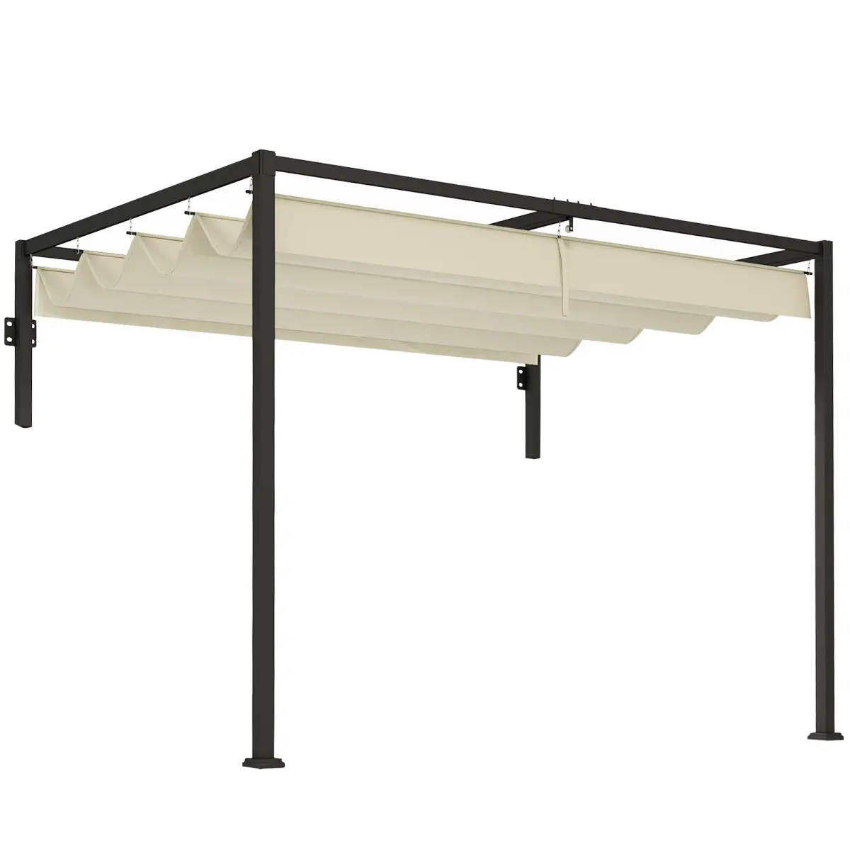 Outsunny Outsunny 2 x 3(m) Wall Mounted Pergola with Retractable Roof, Khaki - Gazebos