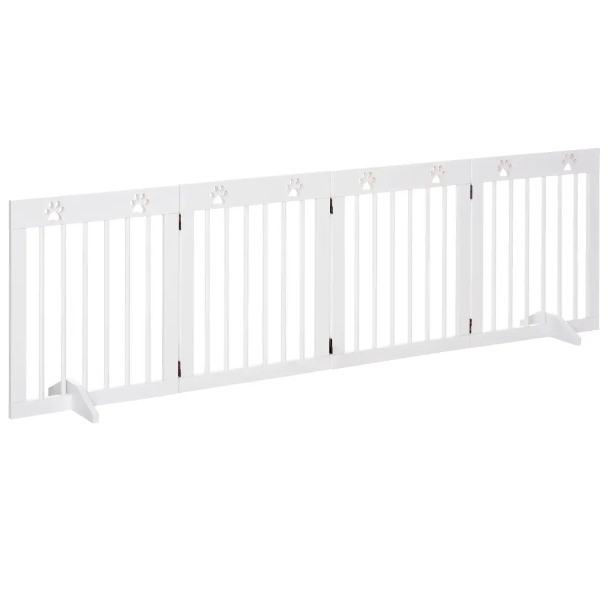 Pawhut Freestanding Pet Gate 4 Panel Folding Wooden Dog Barrier w/ Support Feet - Pet Gate