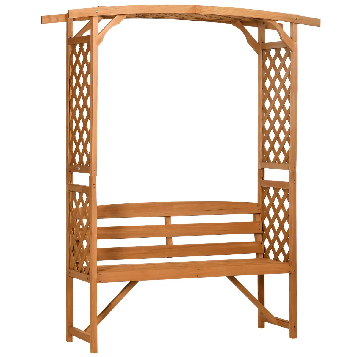 Outsunny Patio Garden Bench, Arch Pergola with Natural Wooden Garden Arbour with Seat - Gazebos