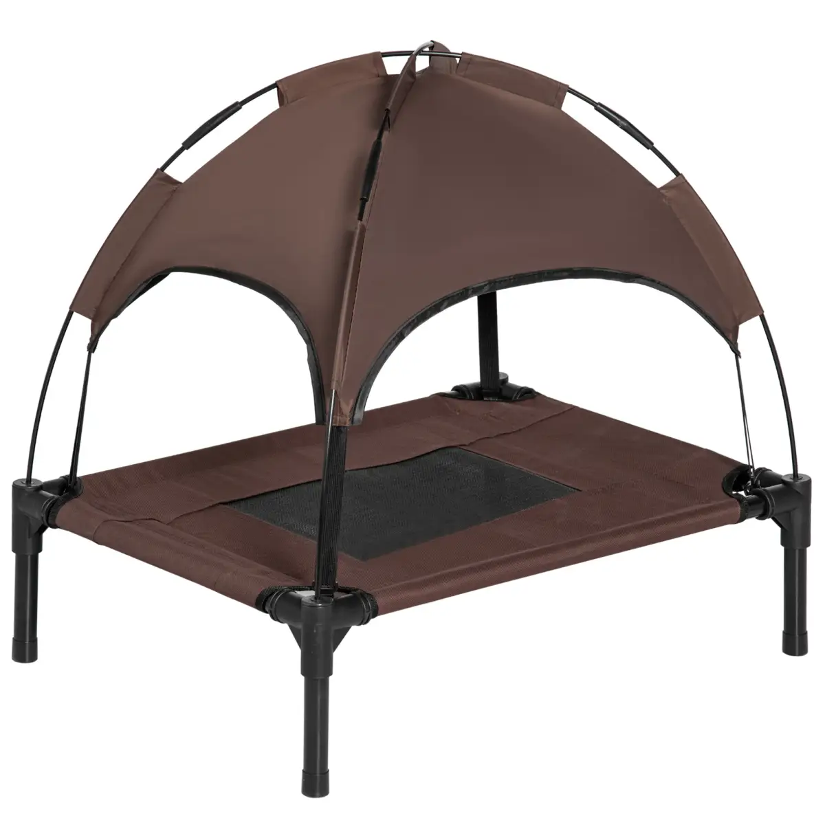 PawHut 61 cm Elevated Pet Bed Dog Cot Tent with Canopy Instant Shelter Outdoor Brown - Dog Beds