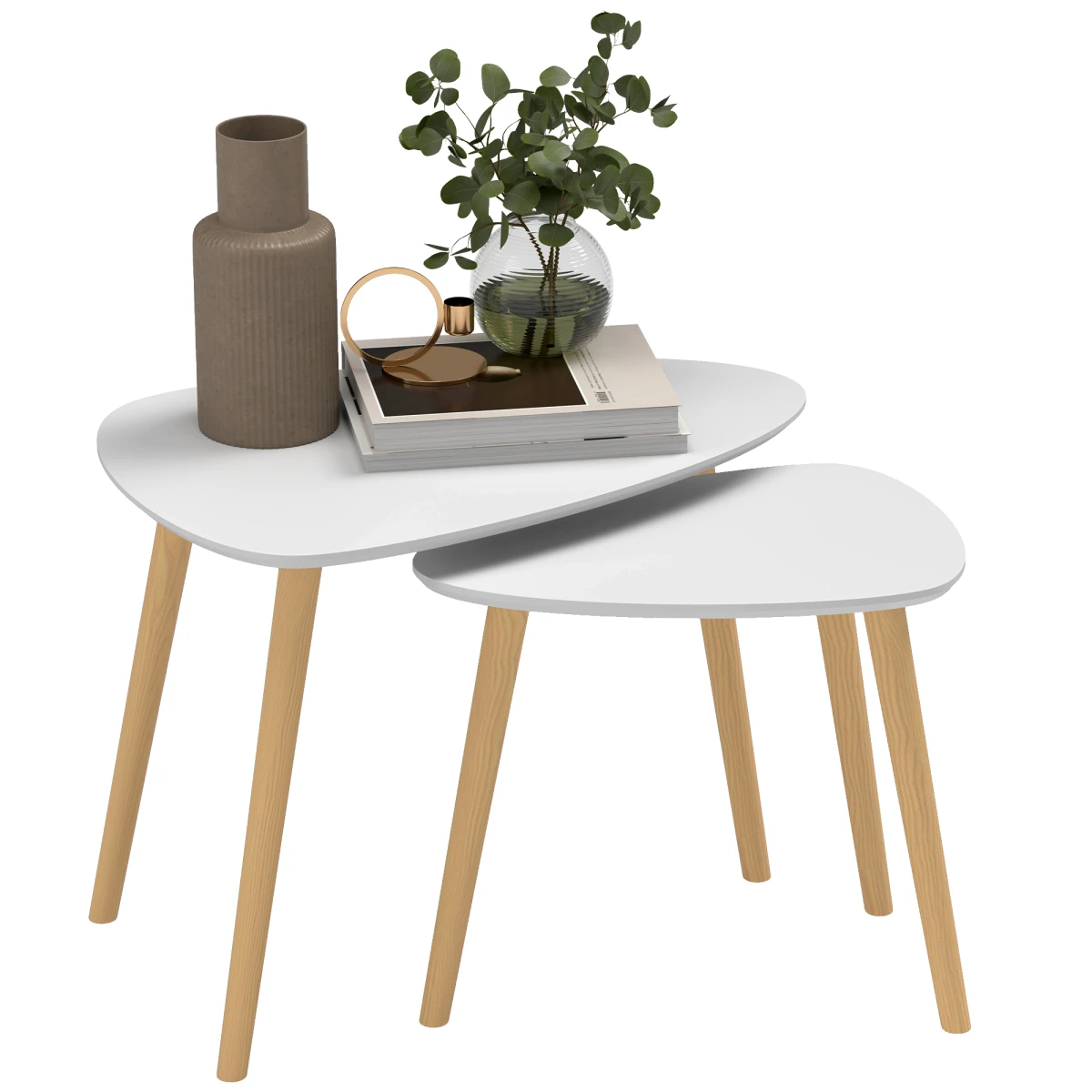 HOMCOM Nesting Side Tables Set Of 2 Two-Tier Modern Scandinavian Grey With Natural Wood Legs Living Room by HOMCOM
