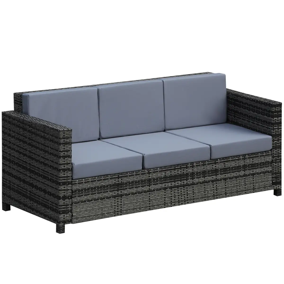 Outsunny 3-Seater Weather Resistant Outdoor Garden Rattan Sofa Grey - Garden Sofa Sets