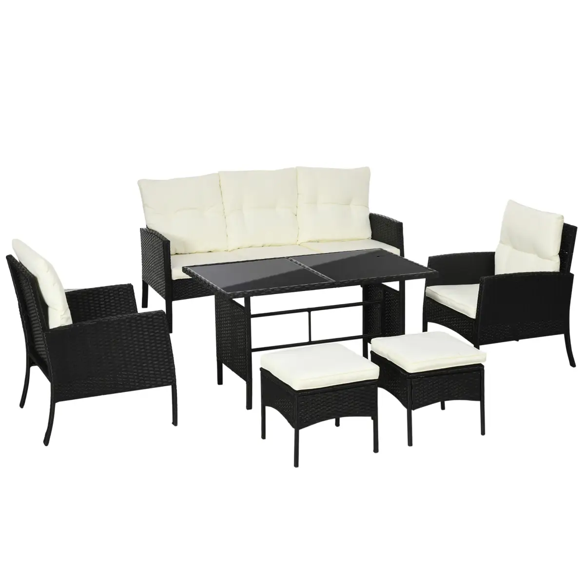 Outsunny Outsunny Rattan Garden Furniture Sofa Set, 2 Armchairs 2 Footstools Table White - Garden Set