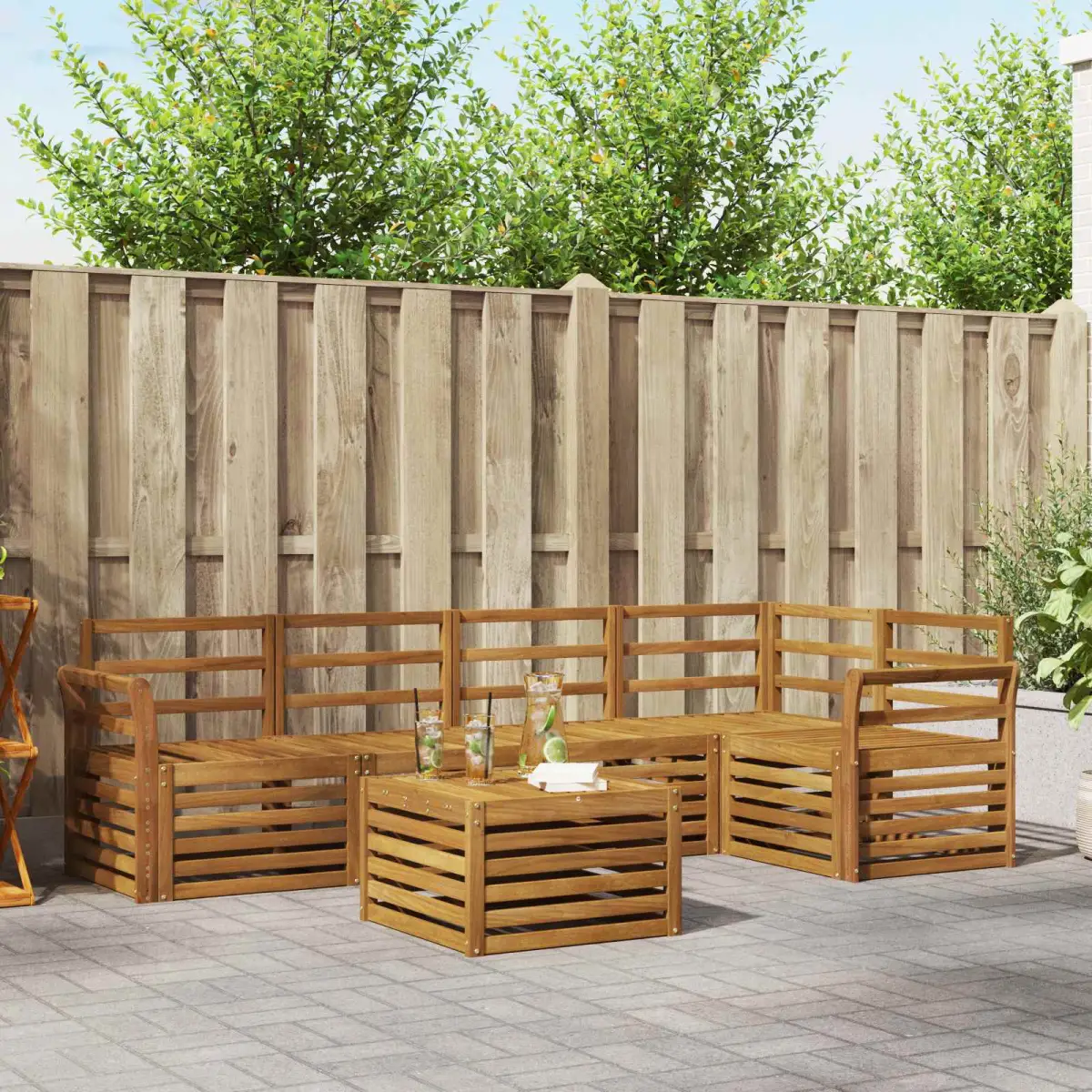 vidaXL vidaXL Sectional Sofa Set 6 pcs Natural Solid Acacia Wood - Garden Sofa Sets