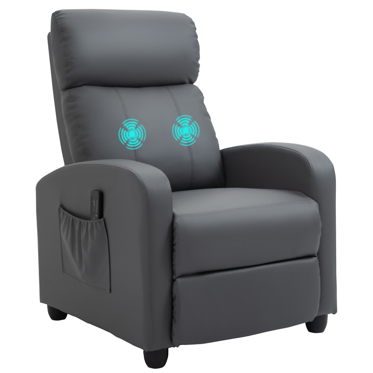 HOMCOM Recliner Armchair, Massage Faux Leather Push Back Reclining Chair with Adjustable Leg Rest, Side Pocket, for Home Living Room Theatre, Grey - from Unbranded