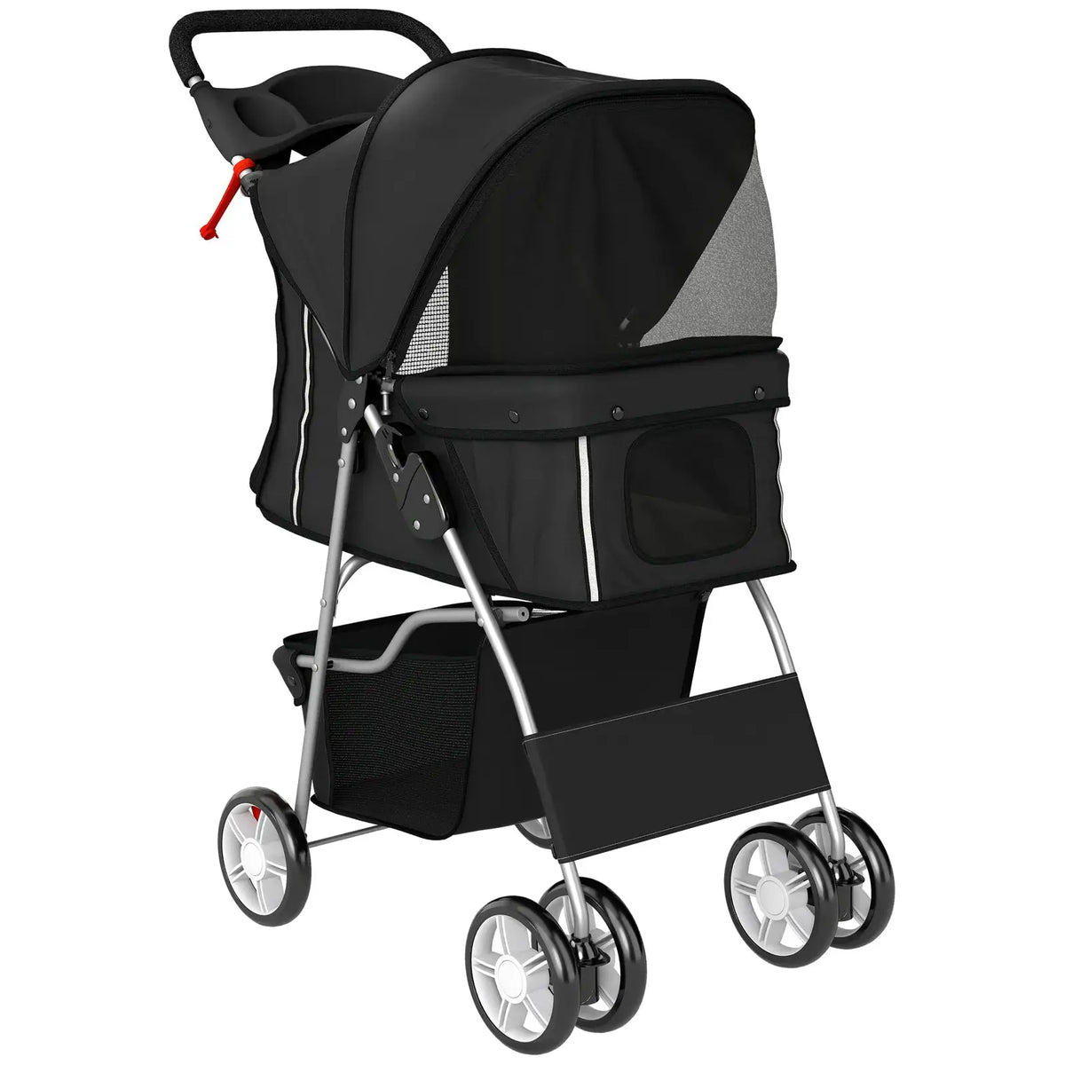 PawHut Dog Pram, Pet Stroller with Reflective Strips, Foldable Cat Stroller with 360° Swivel Wheels, Black - from PawHut