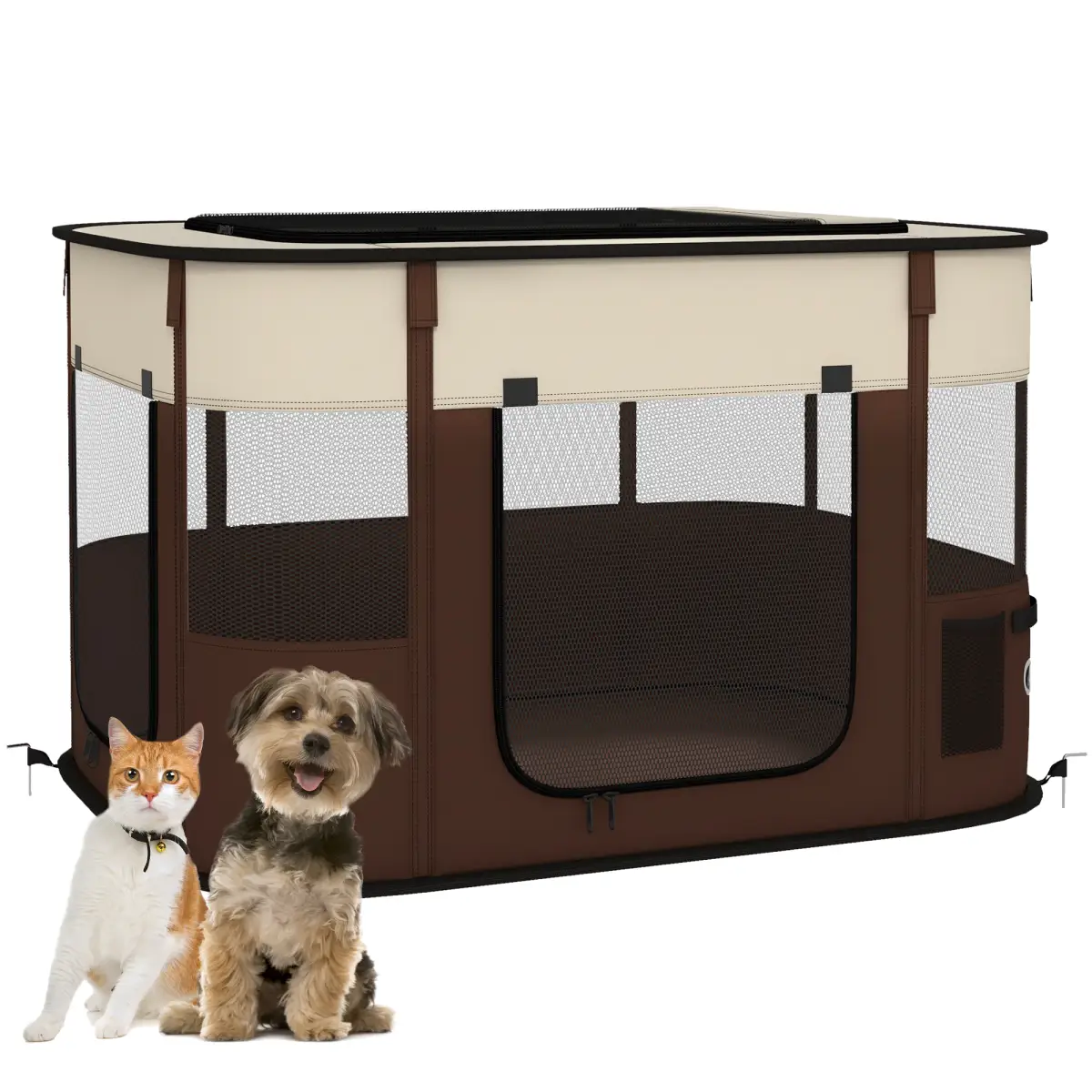 PawHut PawHut Portable Dog Pen for Puppies, Rabbits, Kittens, Guinea Pigs - Brown - Pet Playpen