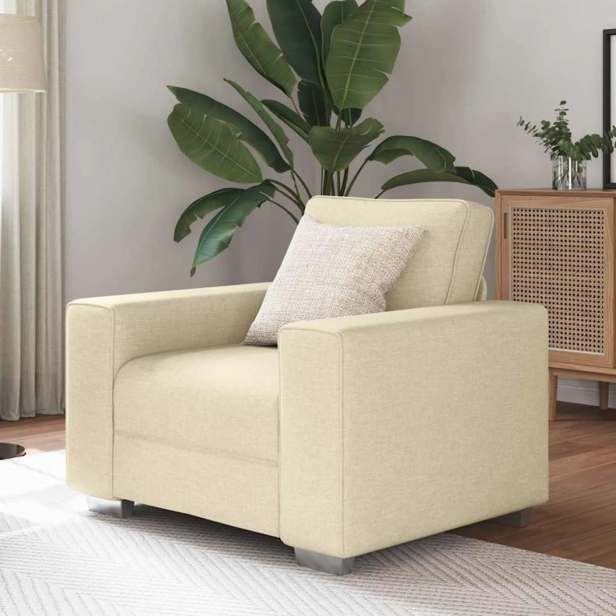 VidaXL Sofa 100 x 77 x 82 cm Cream Fabric Cushioned Lounge by vidaXL