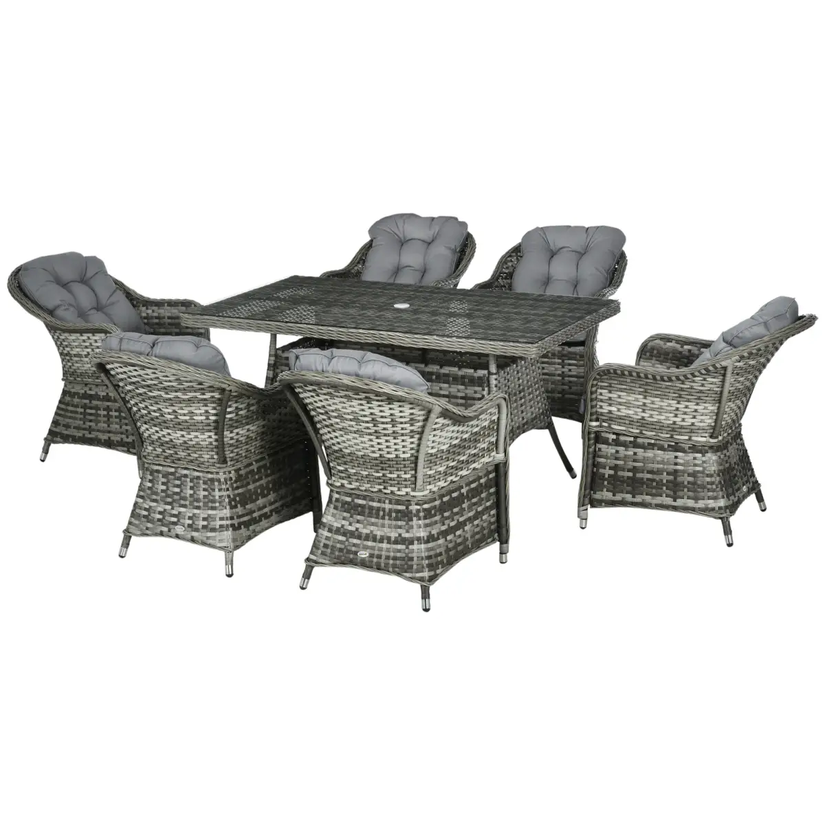 Outsunny Outsunny 7 Pieces Rattan Dining Sets w/ Tempered Glass Umbrella Hole Table - Garden Set