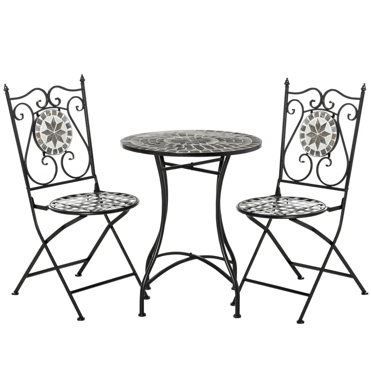 Outsunny 3Pc Mosaic Tile Garden Bistro Set Folding Chairs - Bistro Sets