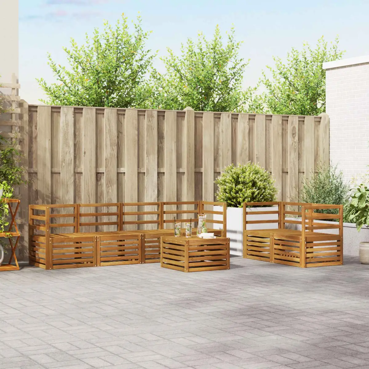 vidaXL vidaXL Outdoor Sofa Set 7 pcs Natural Solid Acacia Wood - Garden Sofa Sets