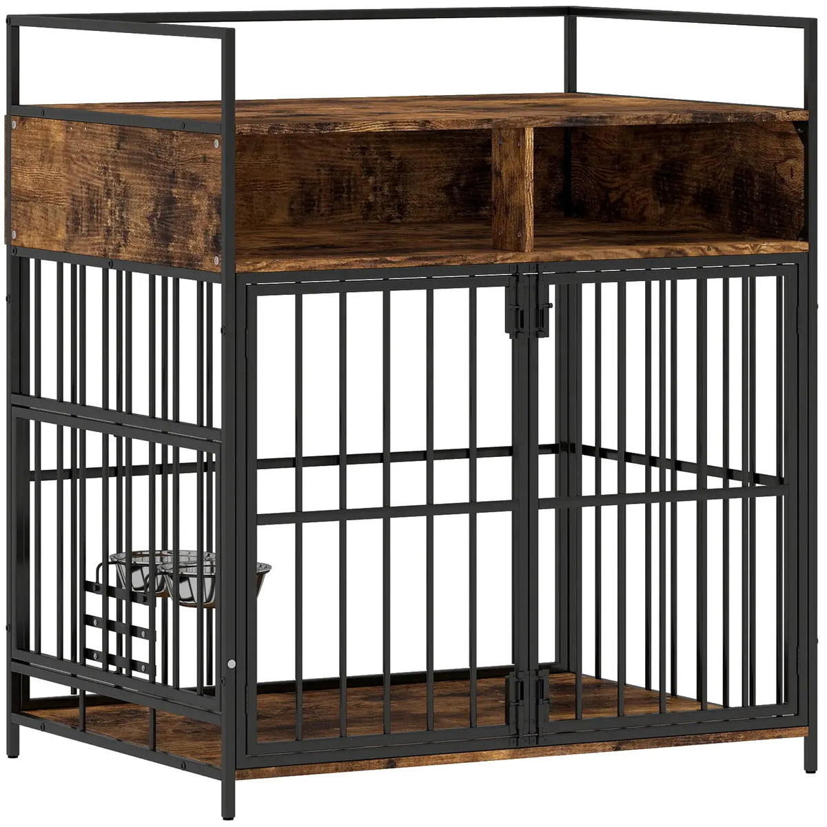 PawHut Dog Crate Furniture, Dog Cage with Rotatable Feeding Station and Storage Shelves, End Side Table Indoor Pet Kenne - from PawHut
