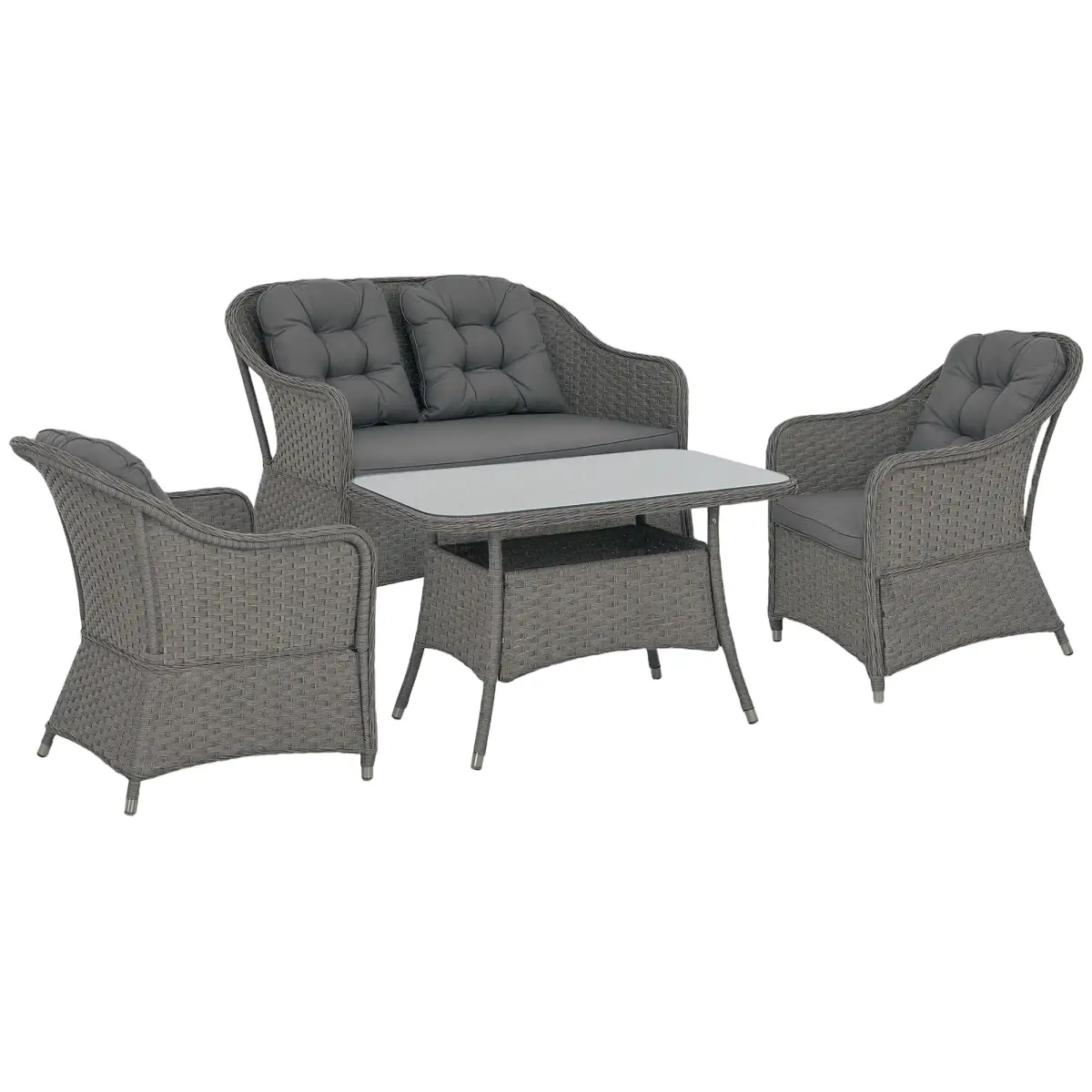 Outsunny Outsunny 4 PCS Rattan Garden Furniture, Padded Cushions Conversation Sofa Set - Garden Sofa Sets