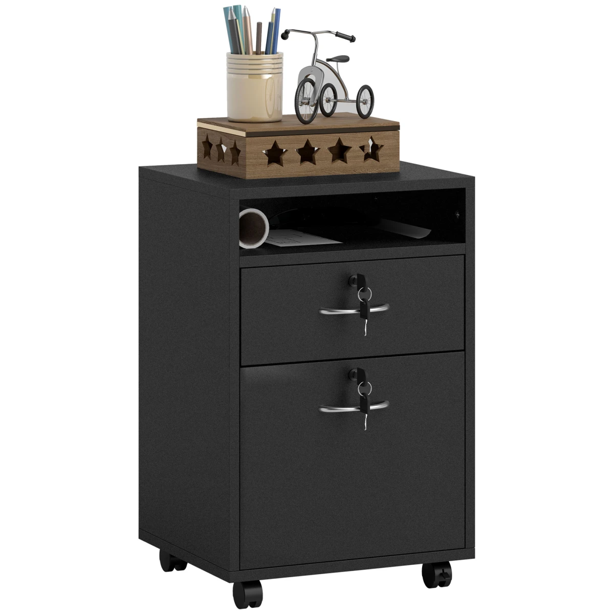 HOMCOM HOMCOM Storage Cabinet 60cm With Drawers And Open Shelf On Wheels For Home Office - Bedside Table