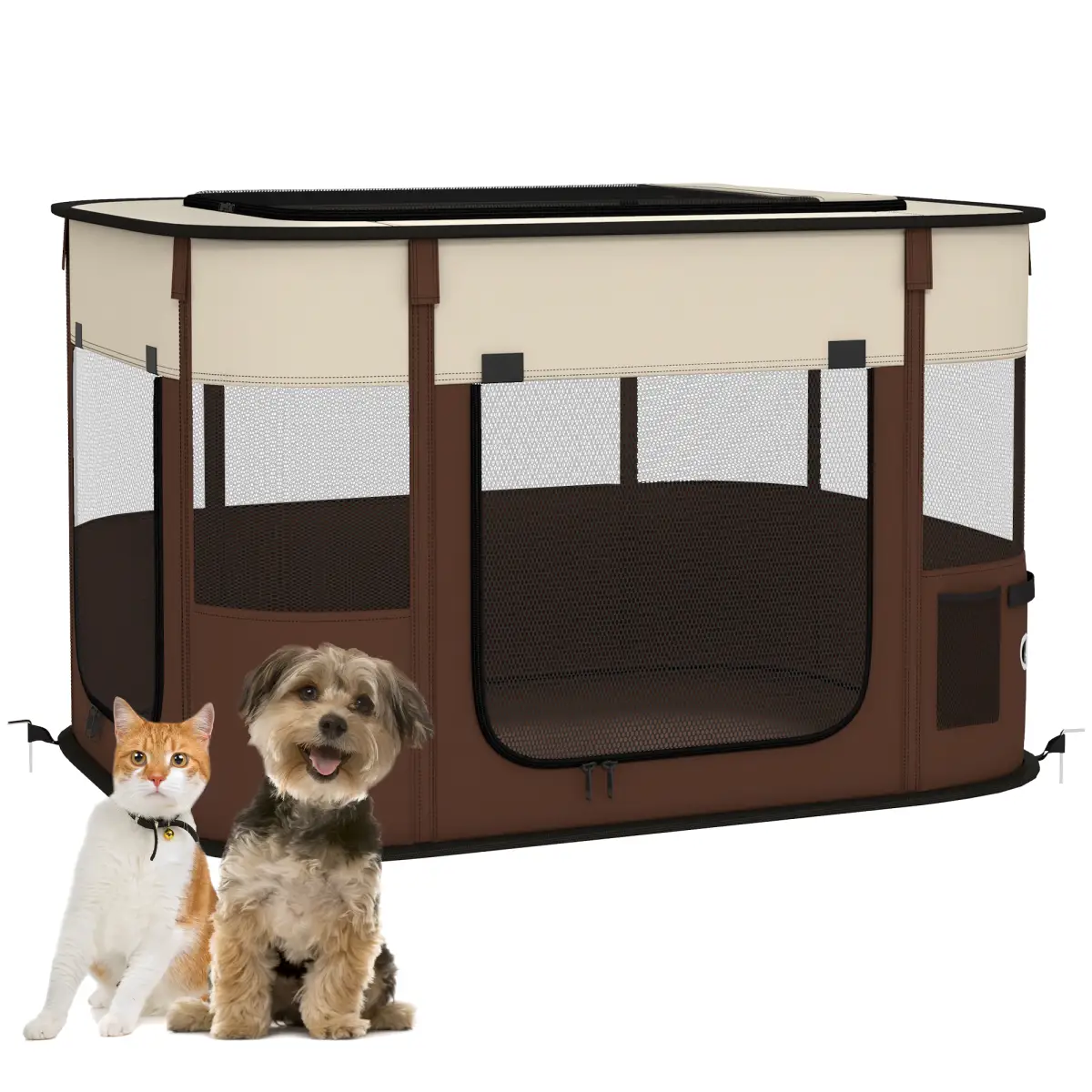 PawHut PawHut Portable Dog Pen for Puppies, Rabbits, Kittens, Guinea Pigs - Brown - Pet Playpen