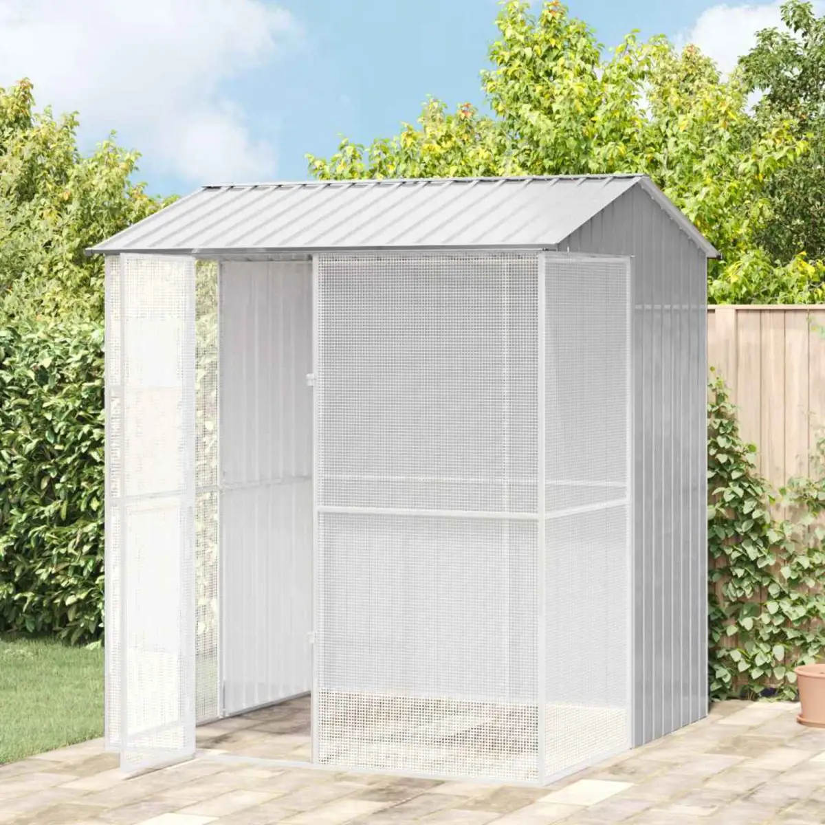 vidaXL vidaXL Bird Cage with Storage Grey 215 x 210 x 247 cm Galvanised Steel - Bird Cage