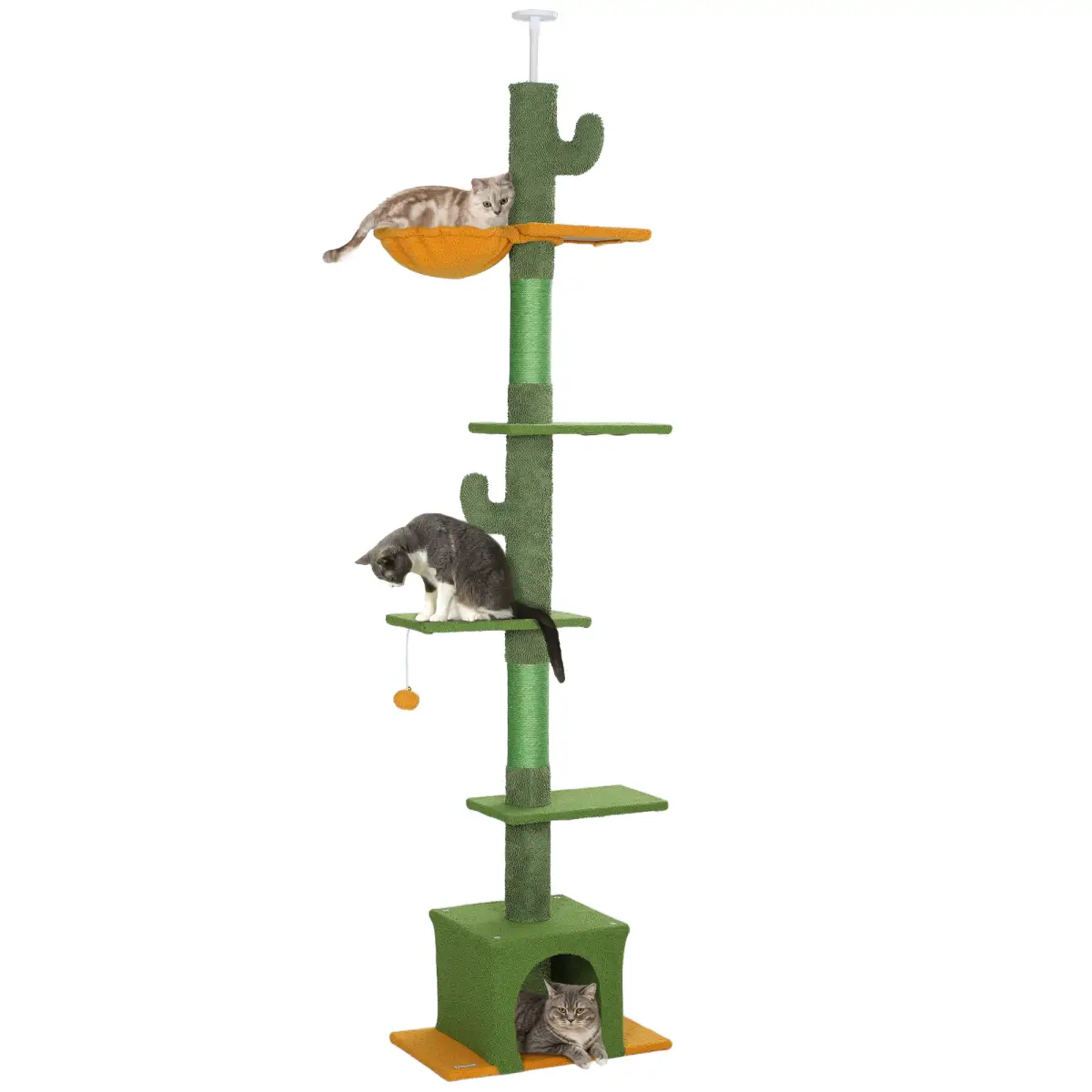 PawHut PawHut 230-275cm Floor-to-Ceiling Cat Tree for Indoor Cats with Cat House - Cat Tree