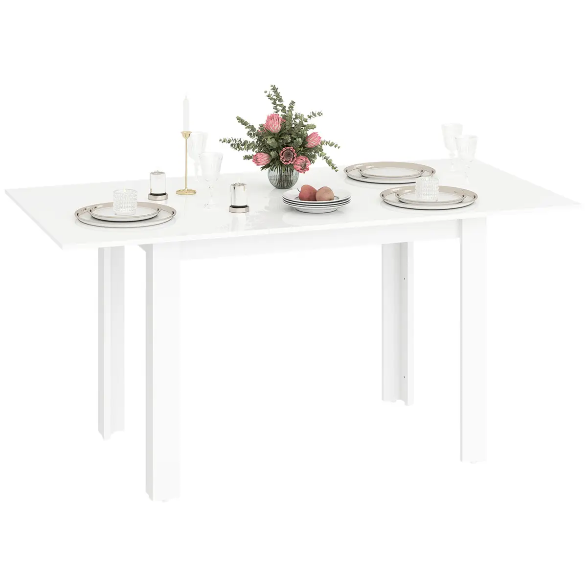 HOMCOM HOMCOM Extendable Dining Table, Seats 4-6 People, High Gloss White - Dining Table