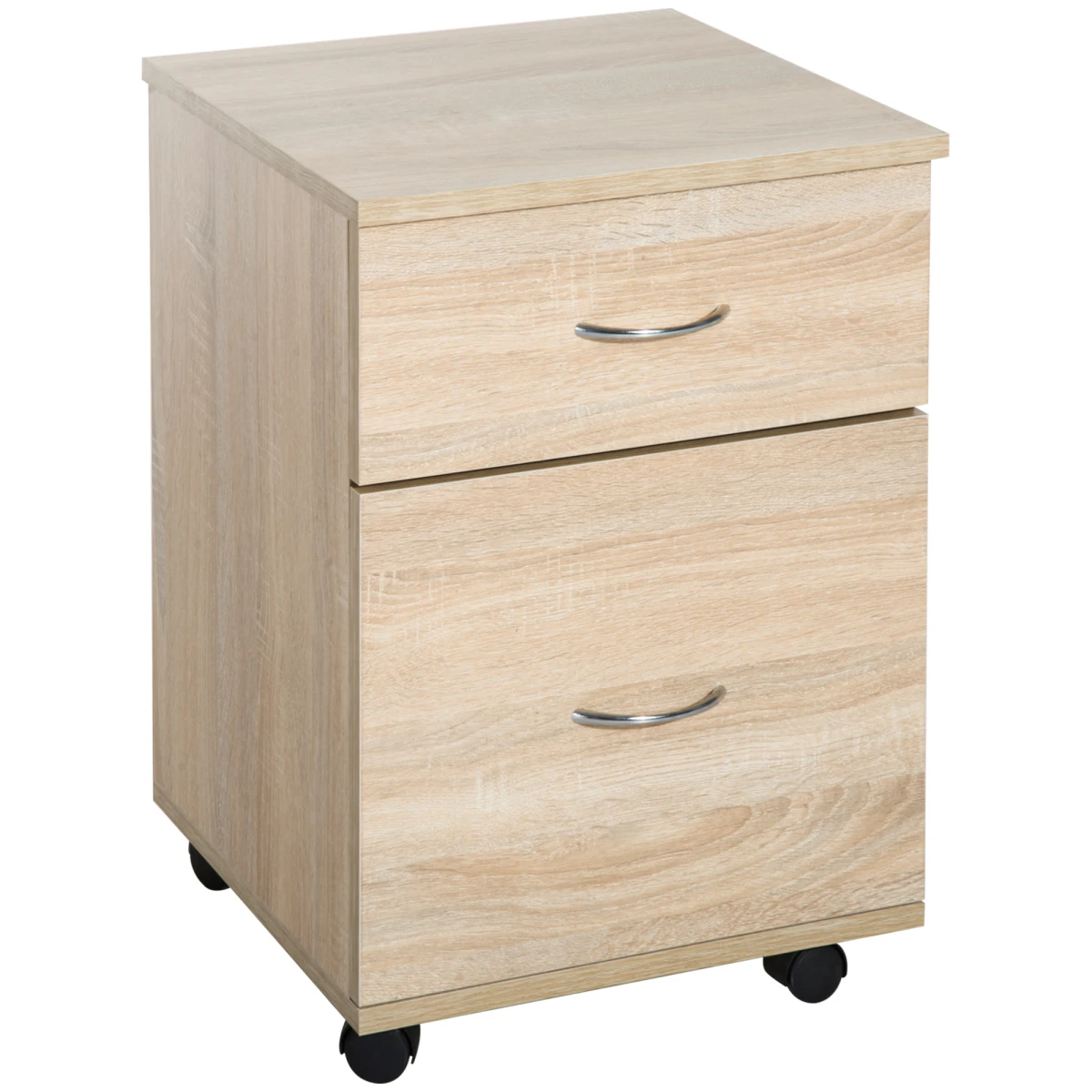 HOMCOM Premium Mobile File Cabinet Under Desk Height Oak Finish Two Drawer Office Pedestal - Office Storage