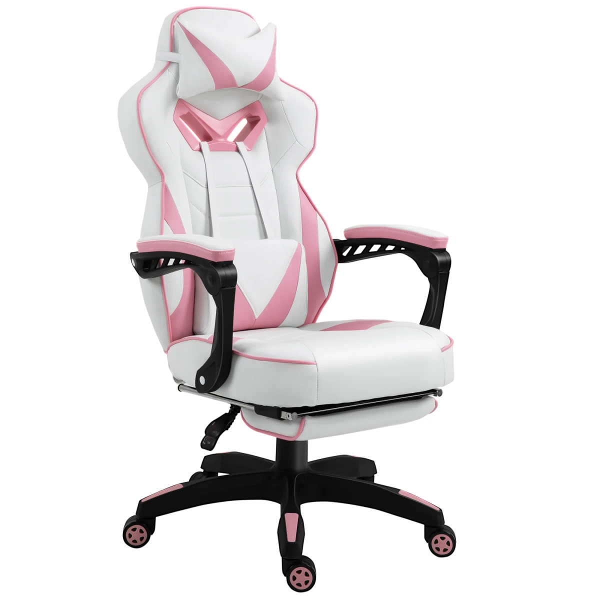 Gaming Chair Ergonomic Reclining w/ Manual Footrest Wheels Stylish Office Pink by Vinsetto