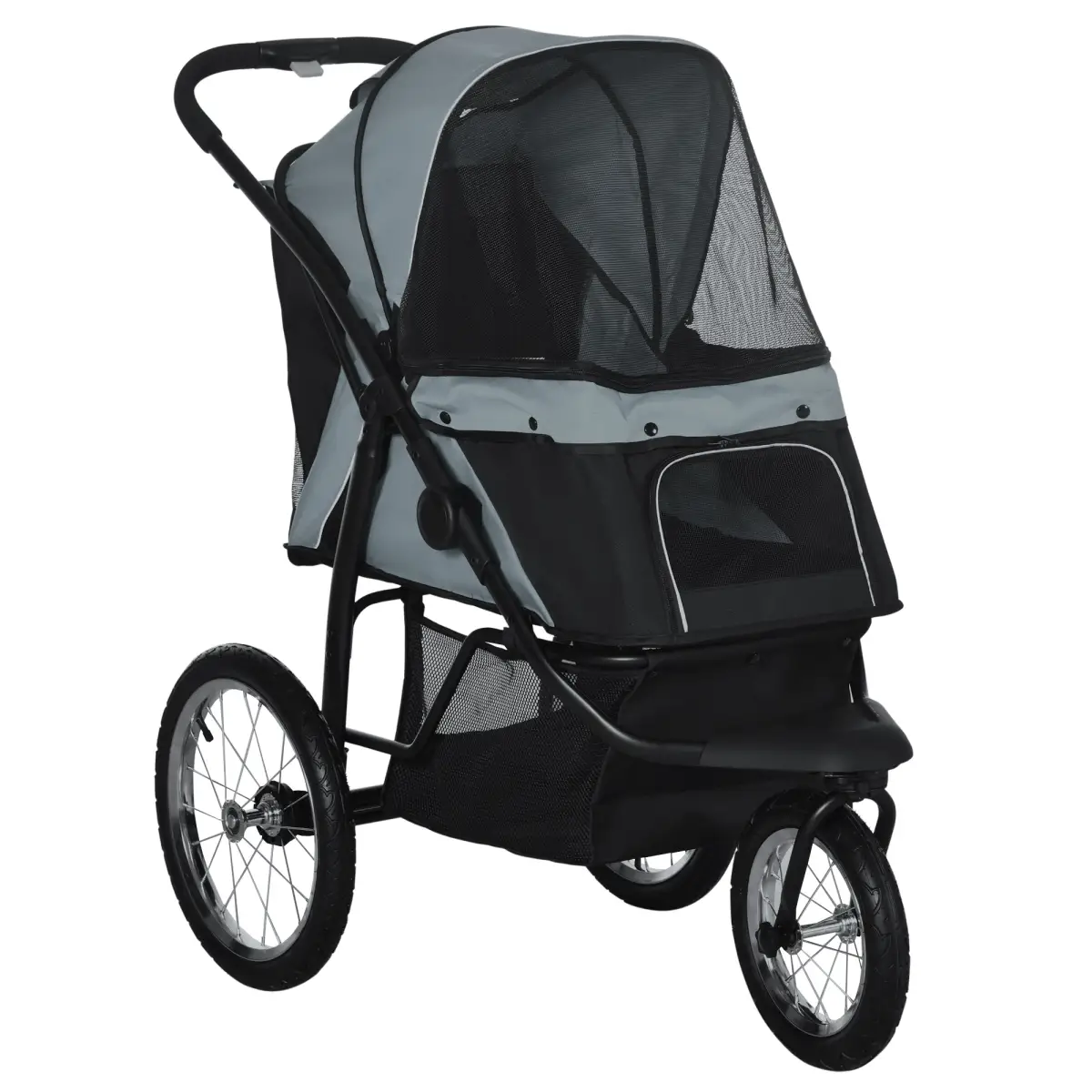 PawHut 3 Wheel Pet Stroller, for Medium Small Dogs, Foldable Cat Pram - Grey - Pet Carrier