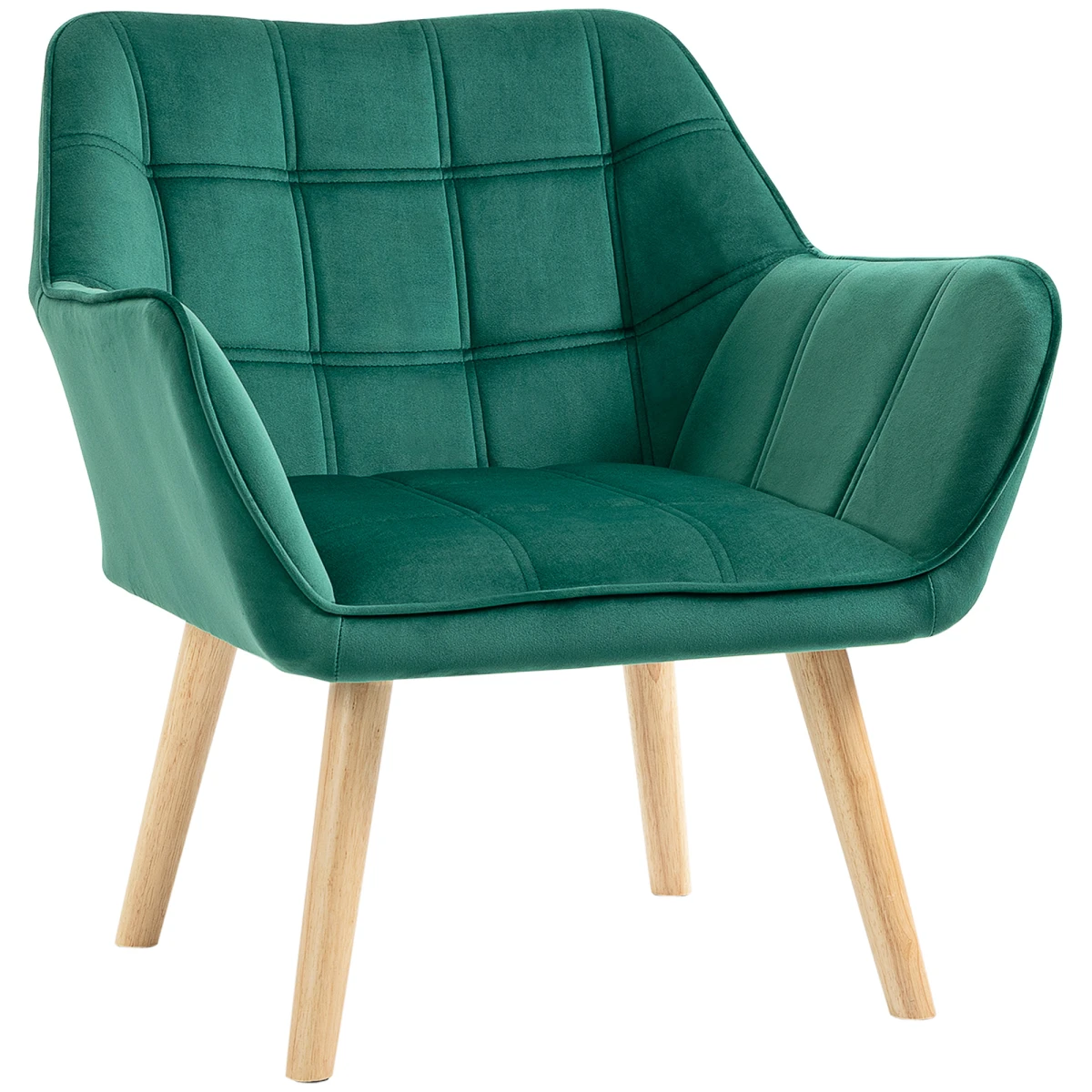 HOMCOM Luxe Velvet Accent Chair Wide Arms Slanted Back Green by HOMCOM