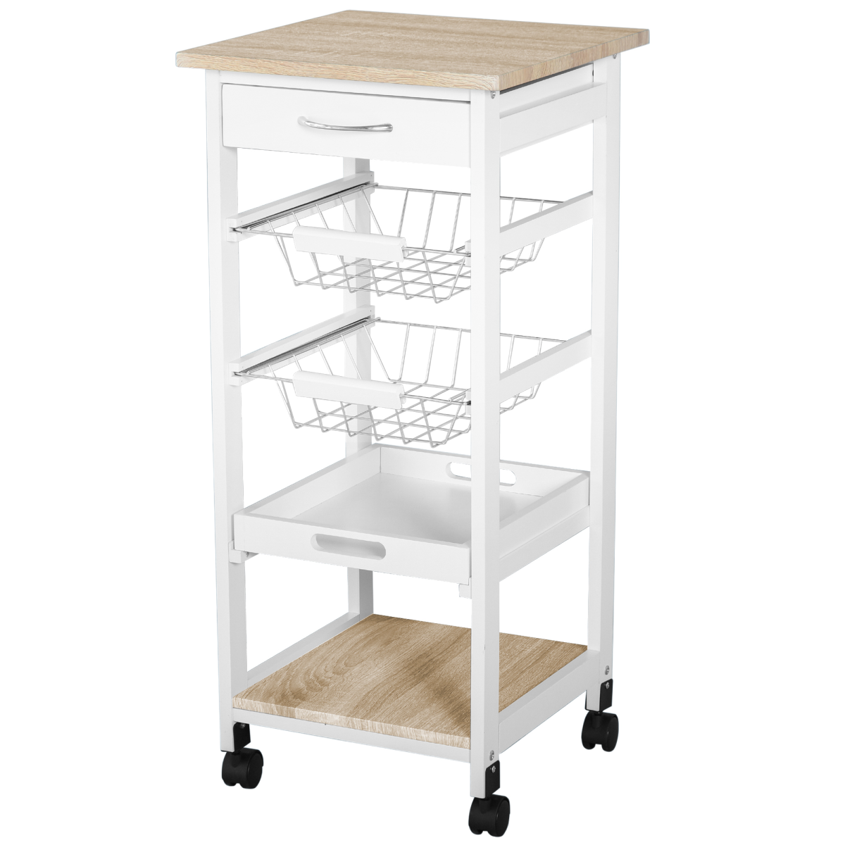 MDF Wood 5-Tier Kitchen Storage Trolley White - from HOMCOM