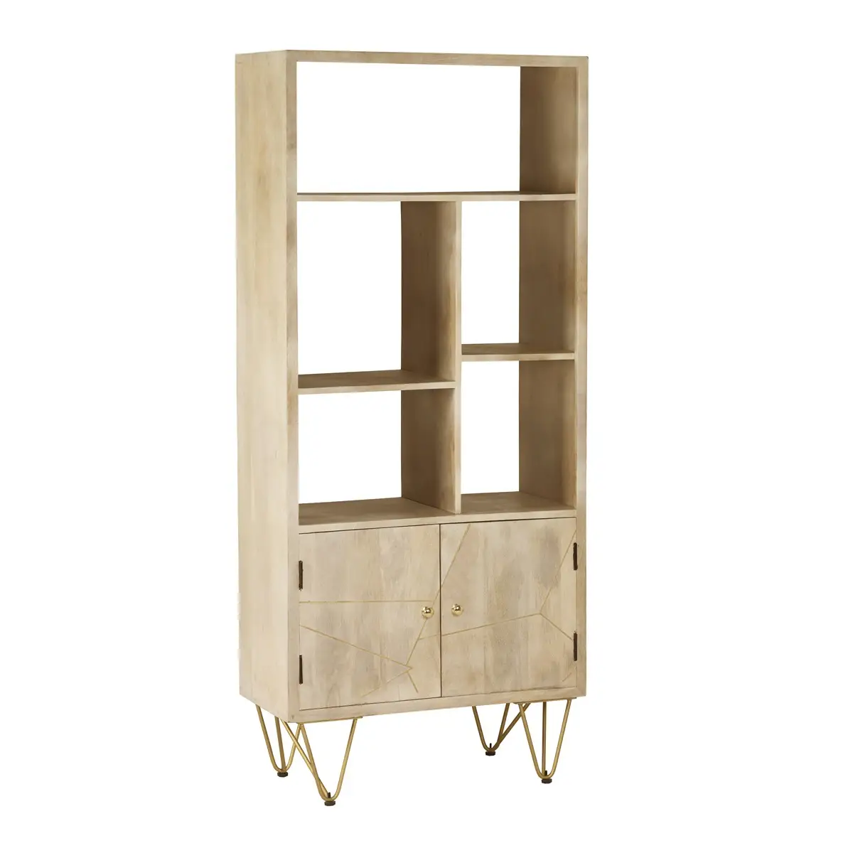 Indian Hub Light Gold Large Bookcase 2 Door - Bookcase