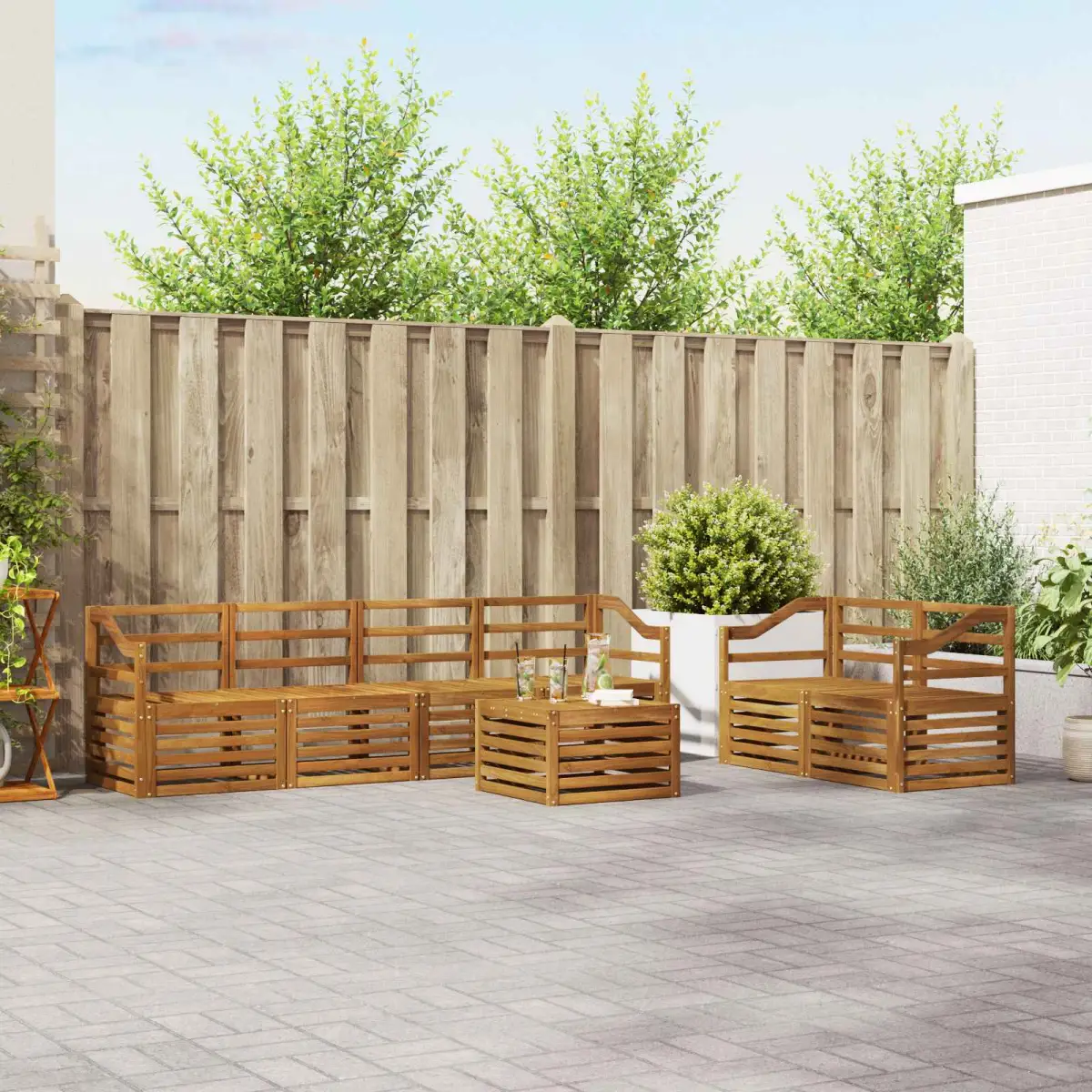 vidaXL vidaXL Outdoor Sofa Set 7 pcs Natural Solid Acacia Wood - Garden Sofa Sets