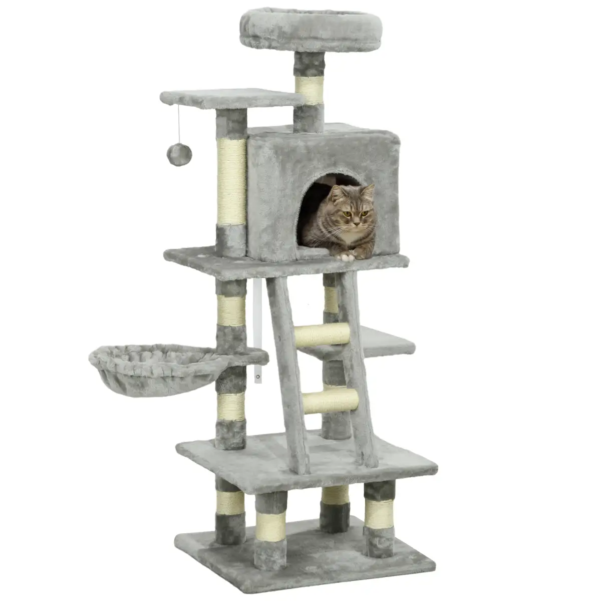 PawHut PawHut 132cm Multi-Activity Cat Tree w/ House Baskets Ladder Scratch Post Grey - Cat Tree