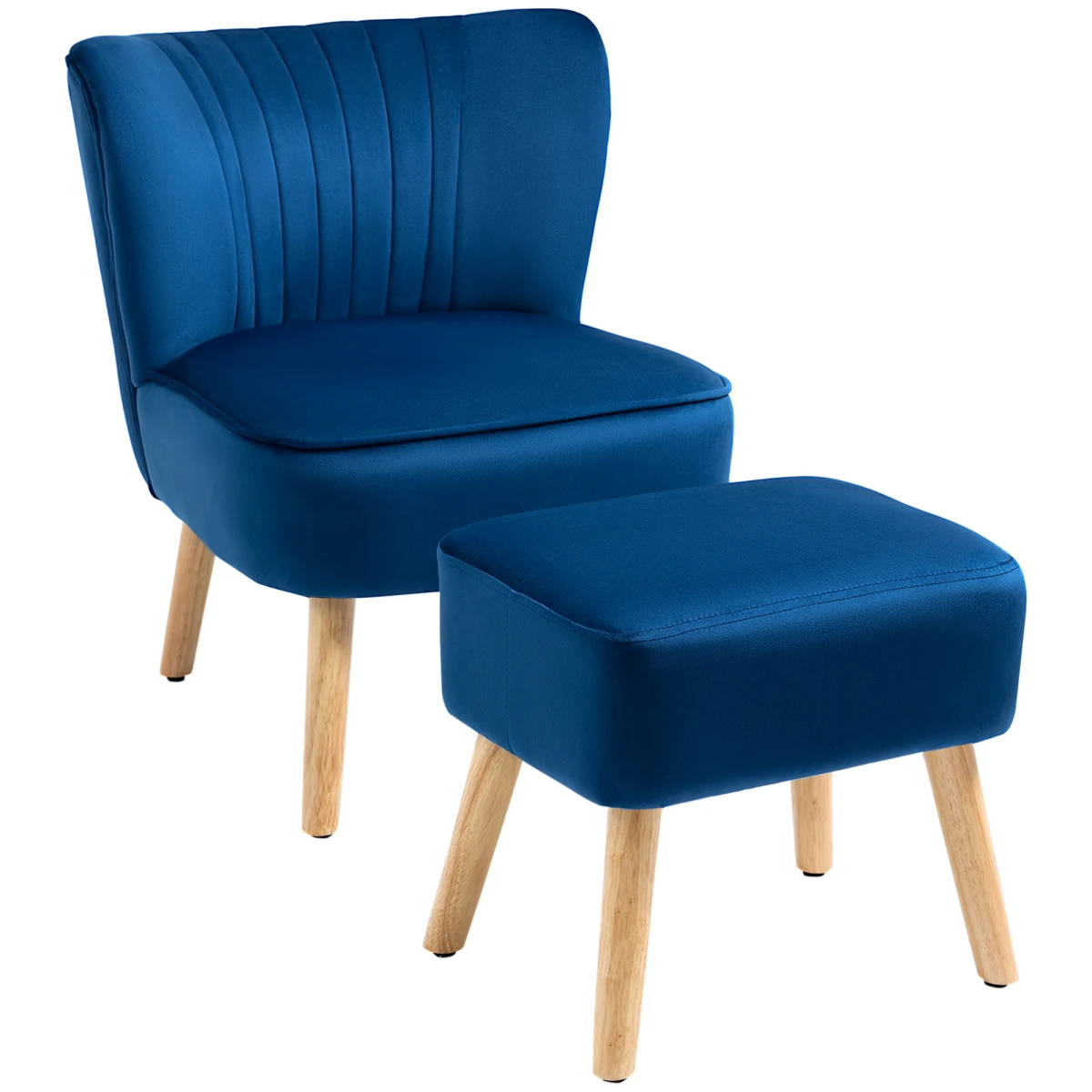 HOMCOM Lux Velvet Accent Chair With Ottoman Compact Velvet Home - Accent Chair
